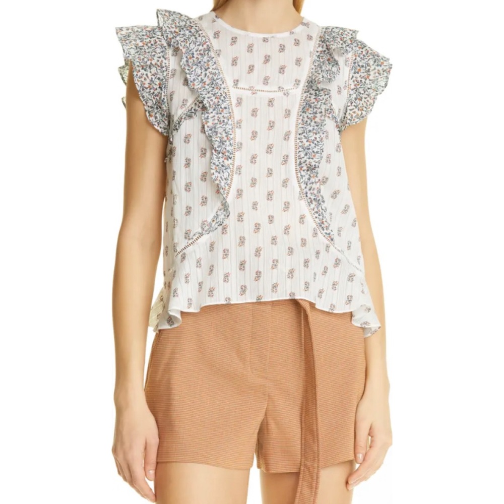 Veronica Beard Aira Ruffle Cotton Blouse Sz 4